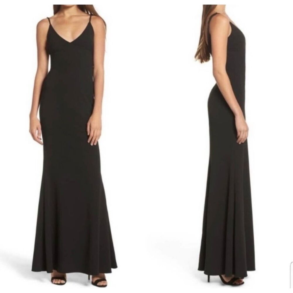 Lulus infinite glory small LBD black full length v neck sleeveless dress semi fo